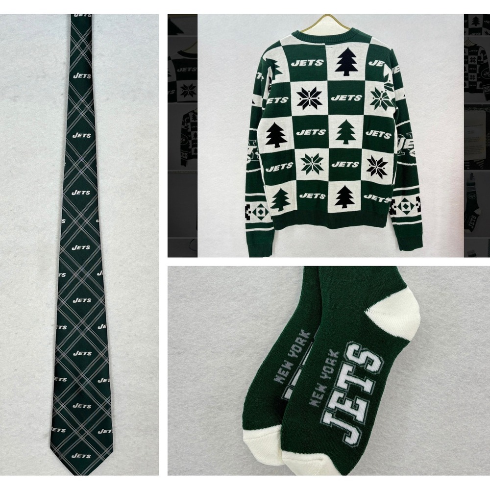 New York Jets Holiday Gift Set - NFL Sweater, Tie & Socks | Christmas Fan Bundle